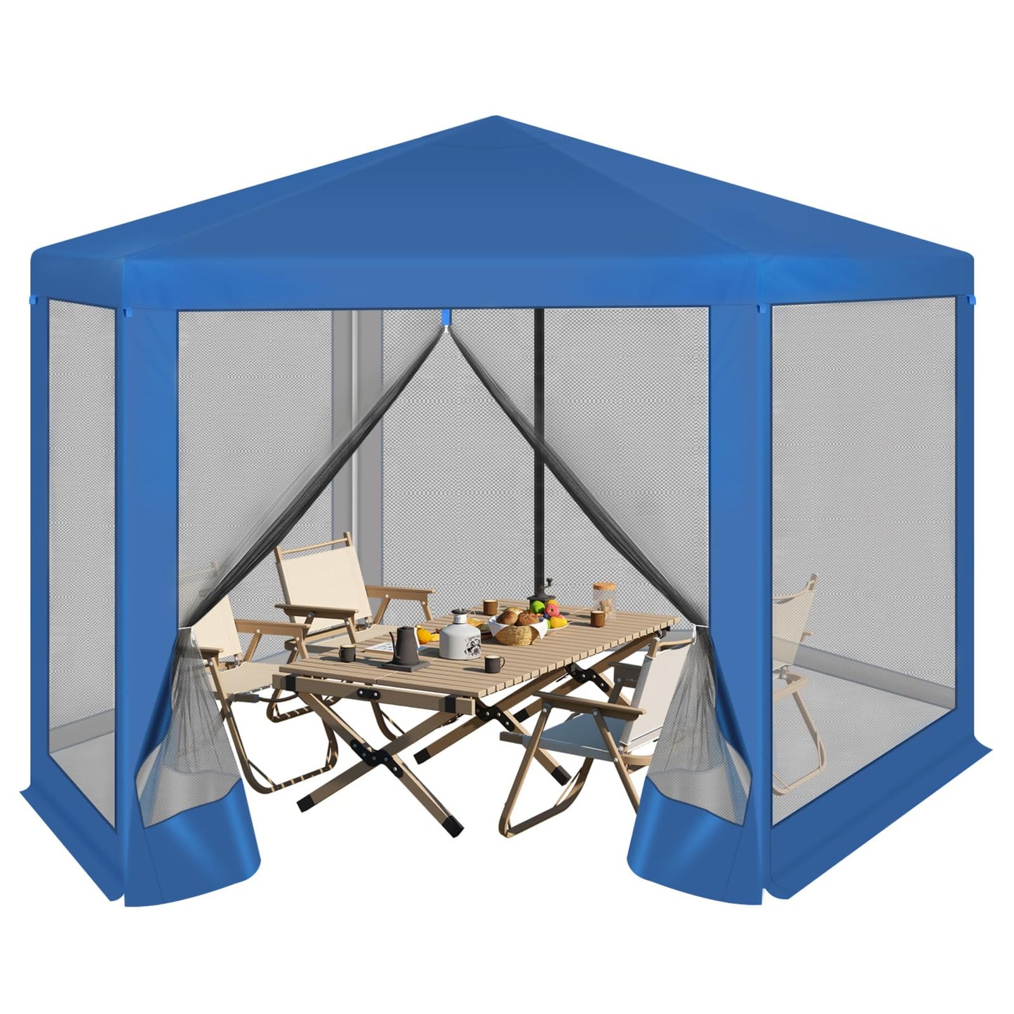 WOLTU Gazebo 3.8 x 3.3 m Square Garden Gazebo with Side Walls Mosquito Net Garden Arbour Metal Party Tent Easy Assembly without Tools for Garden Patio Yard Blue