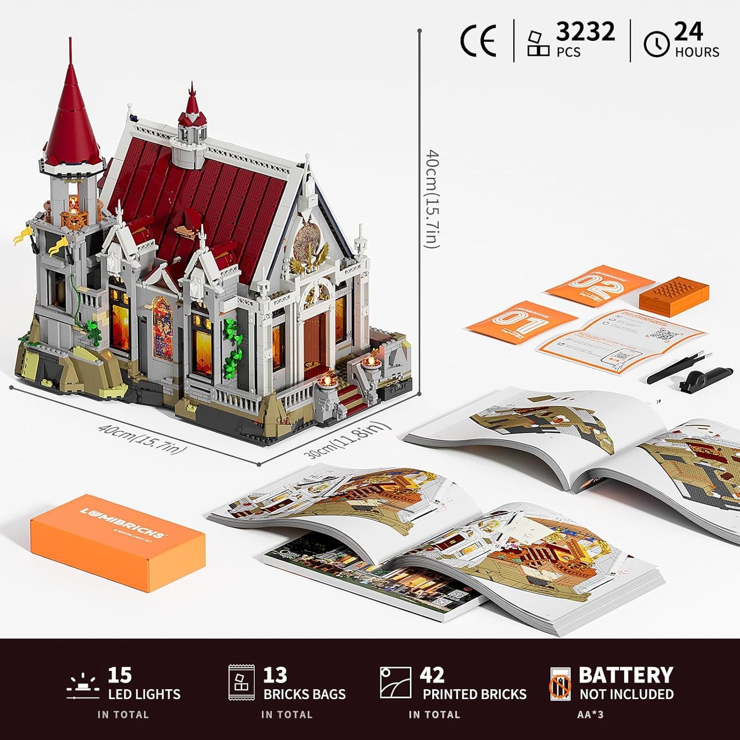 Lumibricks Mittelalter Castle Banquet Hall Bauset mit LED-Beleuchtung – 3232 Teile Große Burg mit Hochzeitsfest, 7 Minifiguren, Voll Bedruckte Steine – Sammlermodell für Erwachsene & Mittelalterfans