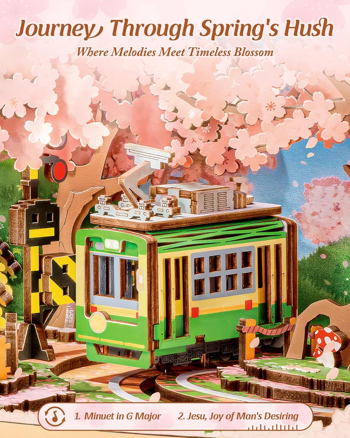 Rolife Modellbausatz Spieluhr Sakura Traumreise DIY Miniatur Haus Kit mit Kirschblüten Szene Holz Puppenhaus zur Deko für Zuhause und Bücherregal Geburtstagsgeschenk für Sie