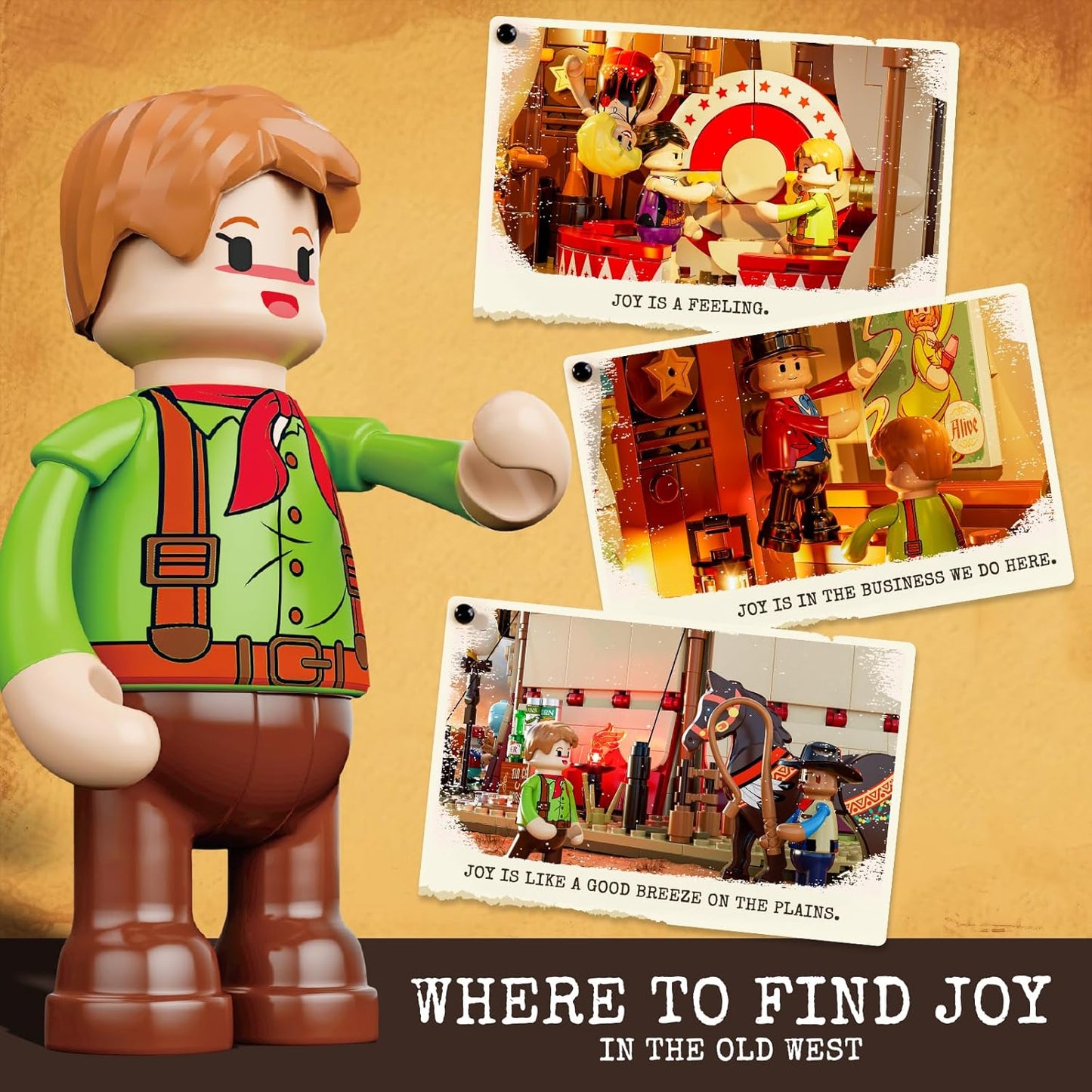 Lumibricks Traveling Circus Bauset mit Licht – 1962 Teile Zirkuszelt mit LED & Minifiguren – Modularer Jahrmarkt für Erwachsene, Westernfans & Freizeitpark-Sammler