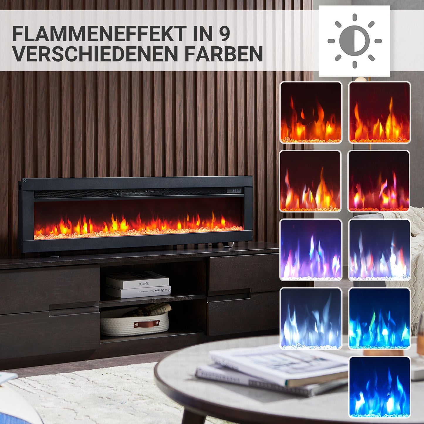 BALDERIA Elektrokamin Agnes 36" | 3in1 Elektrischer Stand-, Wand- oder Einbaukamin mit 3D-Flammeneffekt | Elektro Heizung 1800W | Kamin mit Fernbedienung, Startsteuerung, Timer & Thermostat | Schwarz