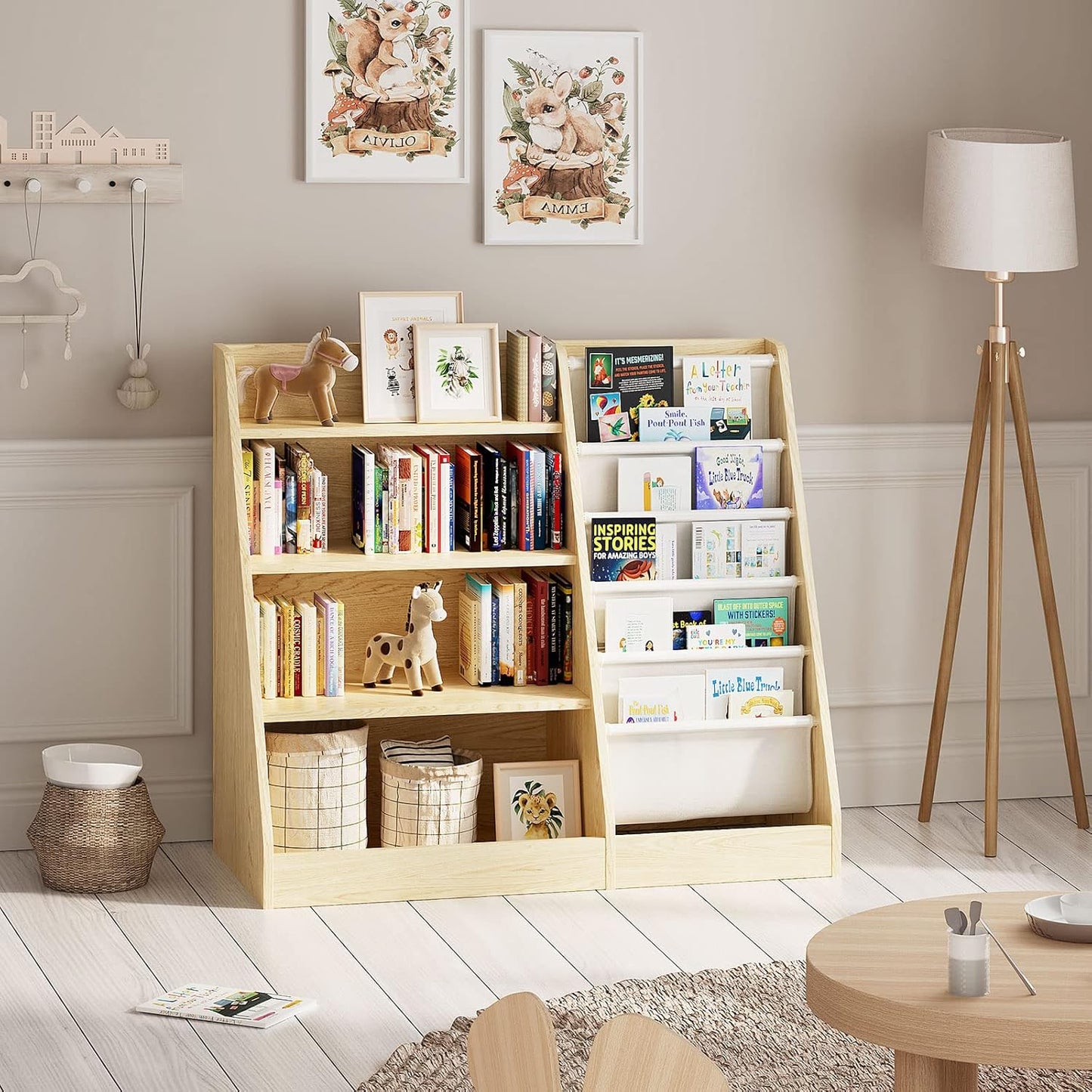 Children's Shelf, White with 5 Shelves and 4 Open Compartments, Bookcase for Children, Toy Organiser, 90 x 40 x 80 cm