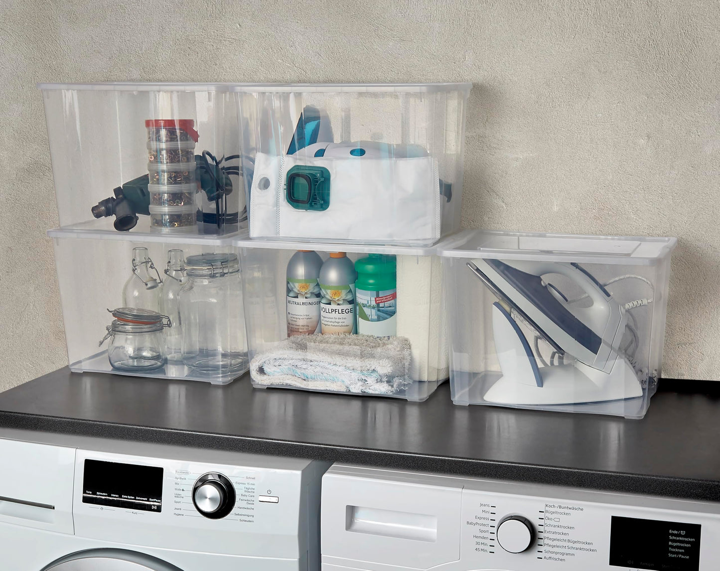 Grizzly Storage Boxes with Lid Transparent – Transparent Boxes, Stackable, with Ventilation, 5er Set, 10 l