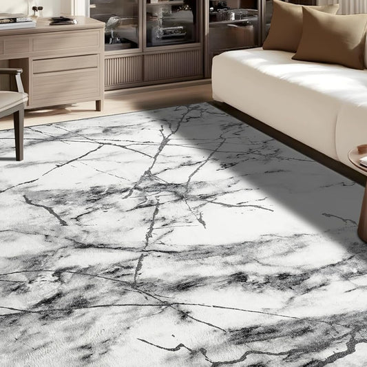 Abstract Area Rug 5x7 Washable Rug with Non-Slip Backing Low Pile Area Rug Area Rugs for Living Room, Bedroom, Dining Room, Silver&Grey