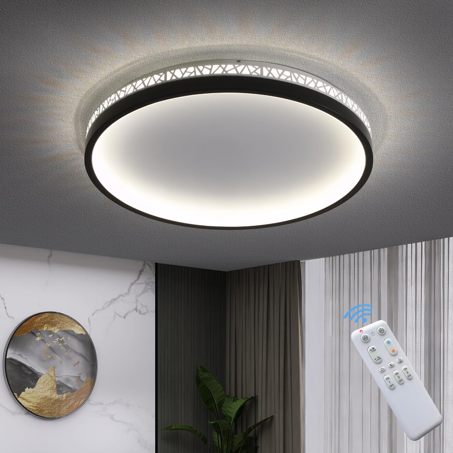 LED Ceiling Light 3000 K Warm Light Bedroom Lamp 30 W 30 cm Round Black Hollow Design "Bird's Nest" Ceiling Lamp Bedroom 3000 lm Not Dimmable