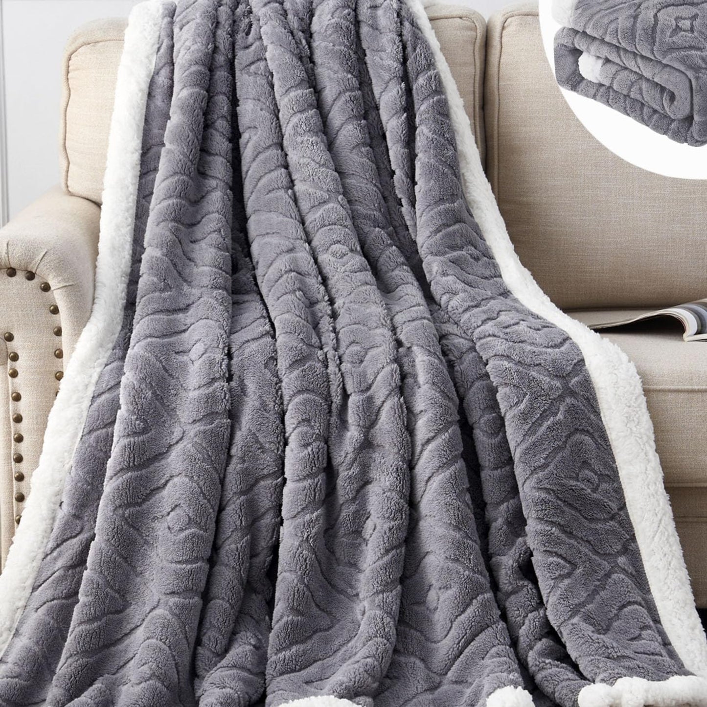 EAQ Cuddly Fluffy Sherpa Flannel Sofa Throw Blanket Sofa Blanket Double Face Extra Soft Living Room Sofa Throw Couch Blanket for Bed Sofa (Grey, 150 x 200 cm)
