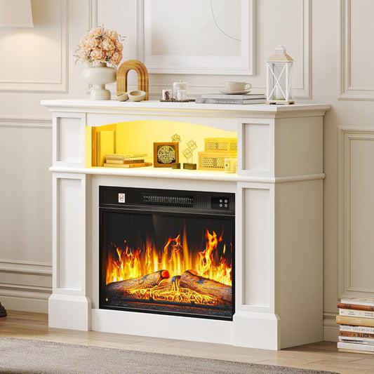 YITAHOME Electric Fireplace, 23 Inch Realistic 3D Flame Effect, Heat-Free Standing Electric Fireplace with Timer and 24-Colour LED Light Strip and Remote Control