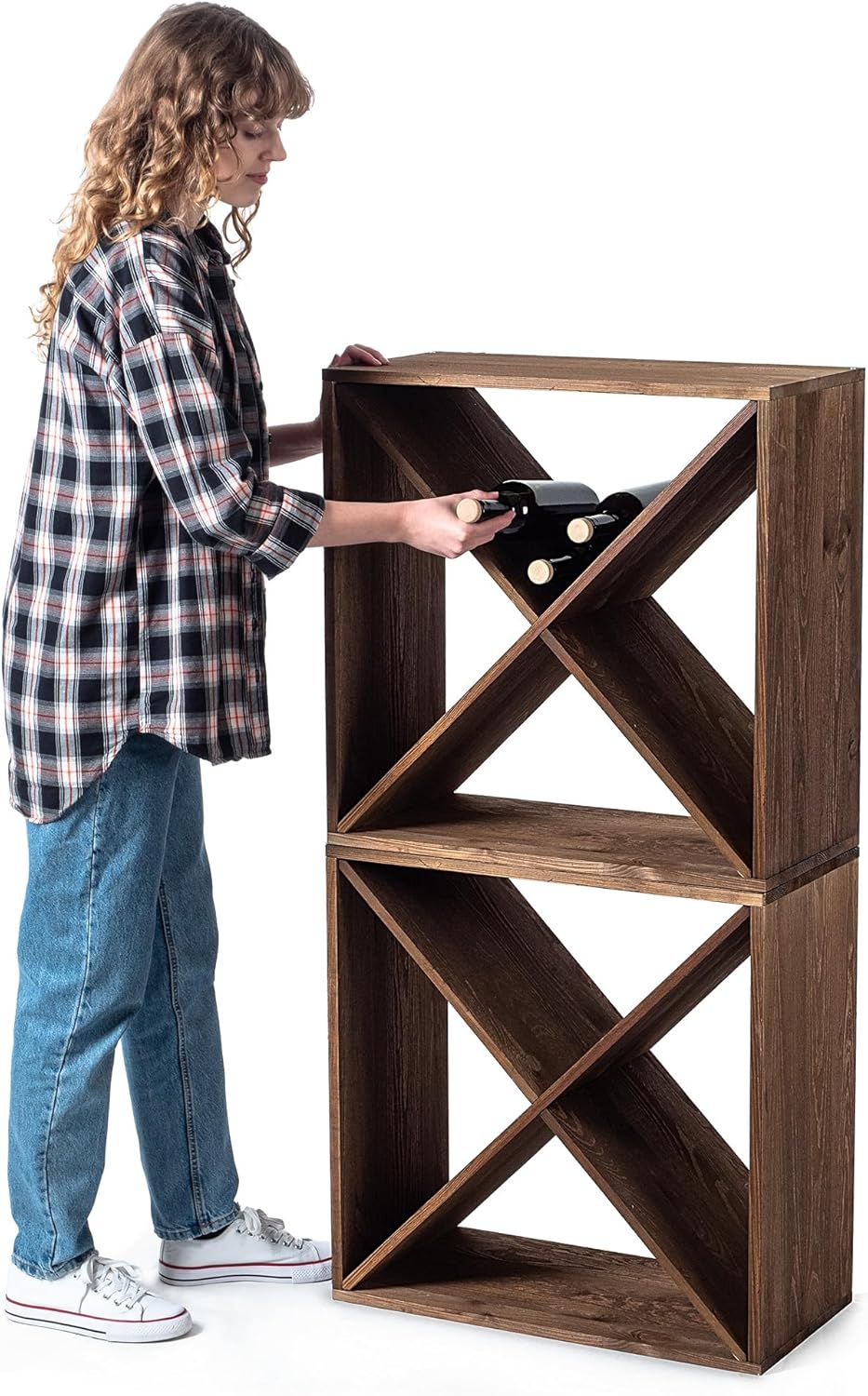 KADAX Wooden Wine Rack, 52 x 25.5 x 104 cm, Large Bottle Rack for Many Wine Bottles, Stackable Wine Stand, Shelf for Bottles, Rustic Wine Cabinet, Sturdy, Space-Saving, Made in EU