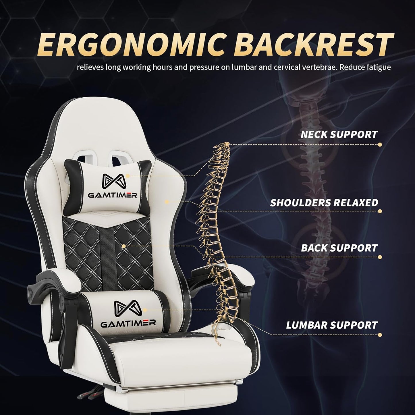 Gaming Chair, Ergonomic Office Chair, PC Chair, Gaming Chair, Lumbar Cushion and Footrest, PU Leather Gamer Chair, Adjustable Backrest from 90-155°, Height Adjustable 360° Swivel Chair (Pink)