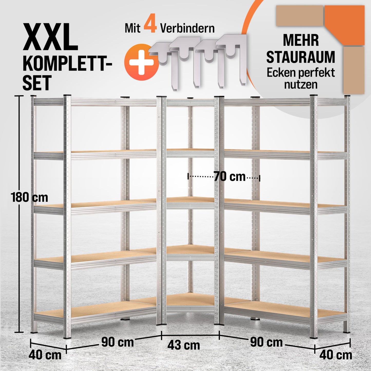 Monzana XL Heavy Duty Shelving 2625 kg, 15 MDF Panels, Storage Shelf / Basement Shelf / Workshop Shelving / Shelving Unit, Set of 3