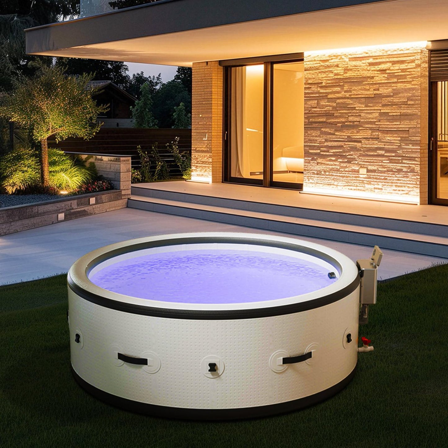 PureSpa Inflatable Bathtub with Bubble Function, Pool Massage Hot Tub, 150 Soothing Air Nozzles, Integrated Quick Filling System, LED Lights, Insulated Cover and Floor Mat, 206 x 71 cm