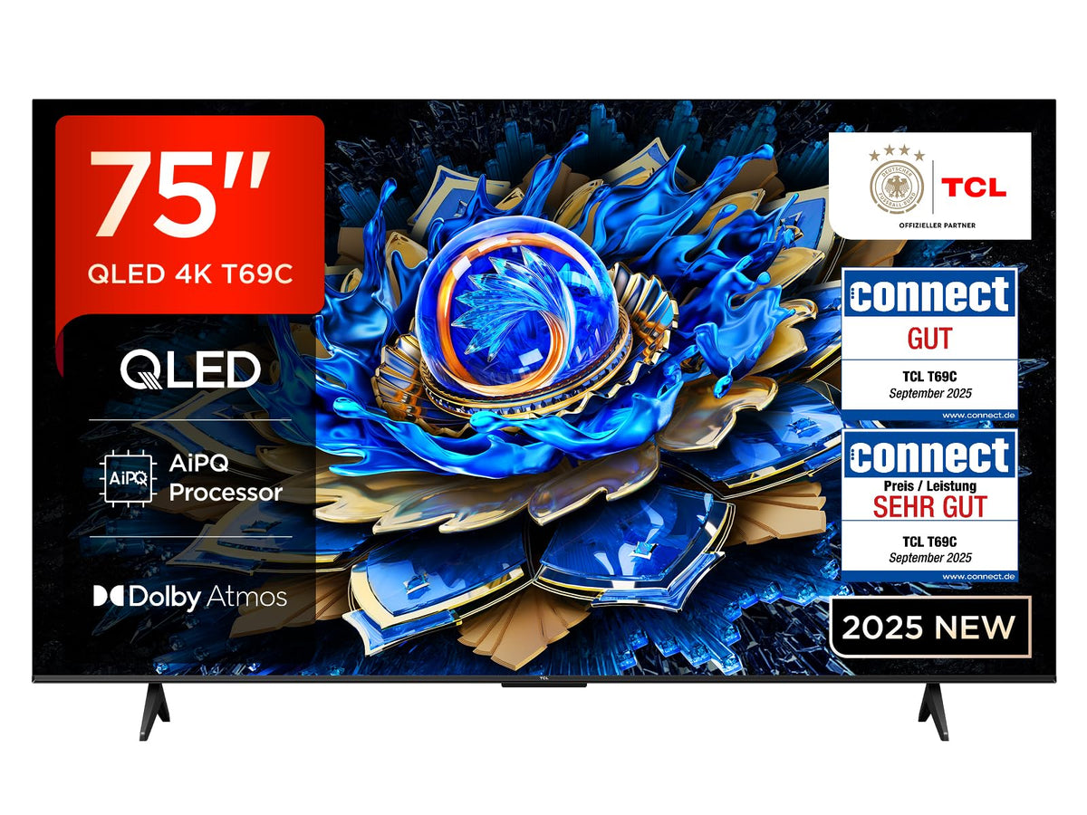 TCL 43T69C 43 Zoll QLED, Direct LED TV, 4K HDR TV, Smart Google TV (Dolby Vision & Atmos, Game Master, Motion Clarity, Kompatibel mit Google Assistant & Alexa)