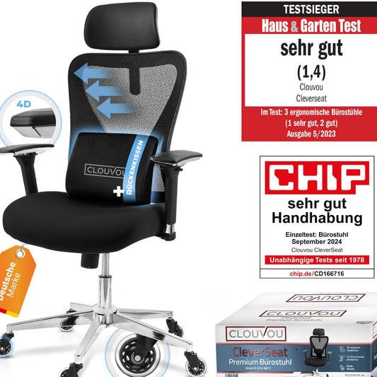 CLOUVOU BrightSeat Ergonomic Office Chair [Test Winner] Desk Chair 100% Individually Adjustable Office Chair & Gaming Chair Computer Chair Home Office Chair Ergonomic Swivel Chair 150 kg