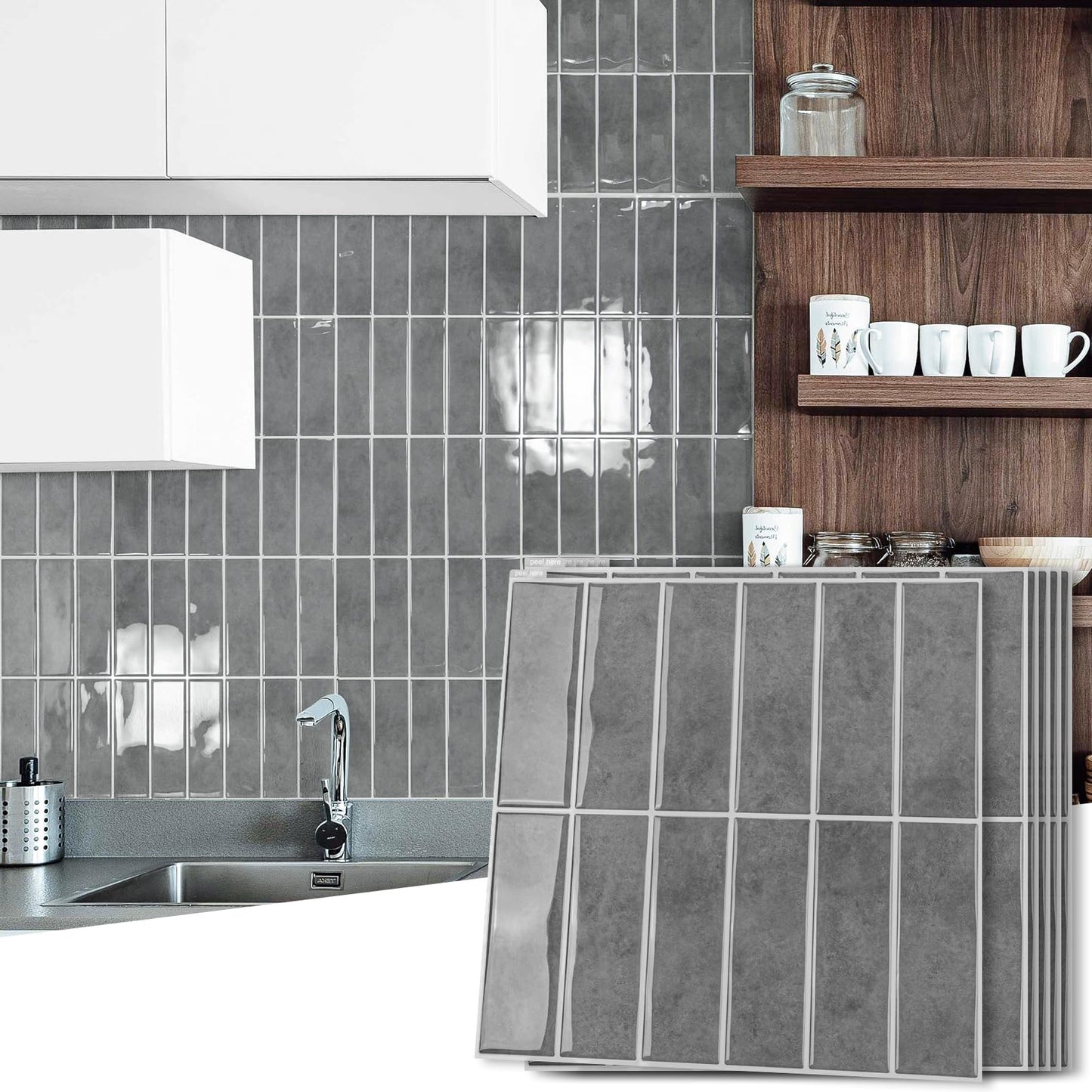 Art3d Tile Stickers, Adhesive Tiles, Tile Film, Green Wall Sticker, Metro Tile Decoration, Self-Adhesive Wall Tiles, RV, Kitchen, Bathroom, 10 Sheets (30.5 x 30.5 cm)