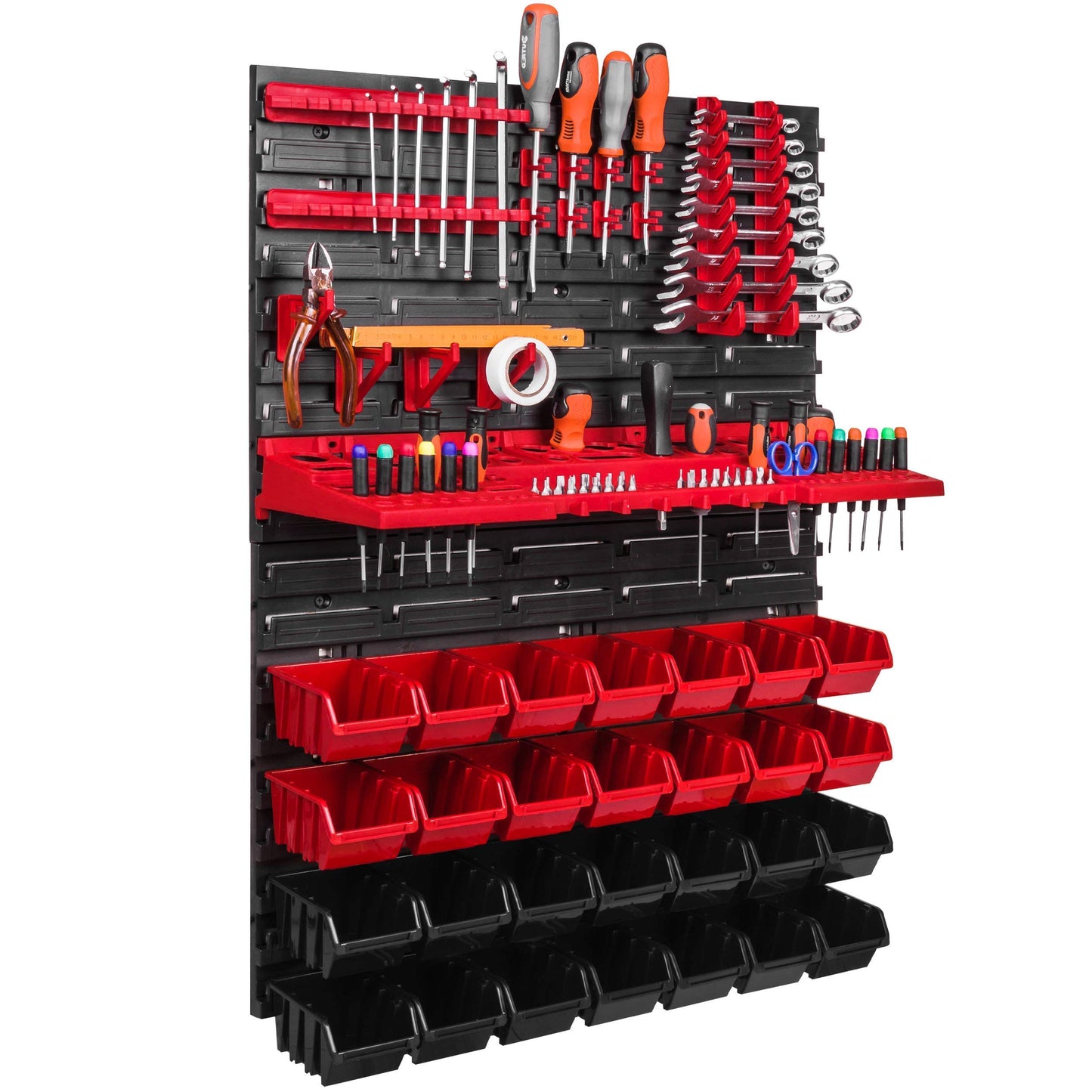 Storage System Wall Shelf 576 x 780 mm, Tool Holders, 28 pcs. Stacking Boxes Storage Boxes Extra Strong Wall Shelves Expandable Workshop Shelving Workshop Shelf