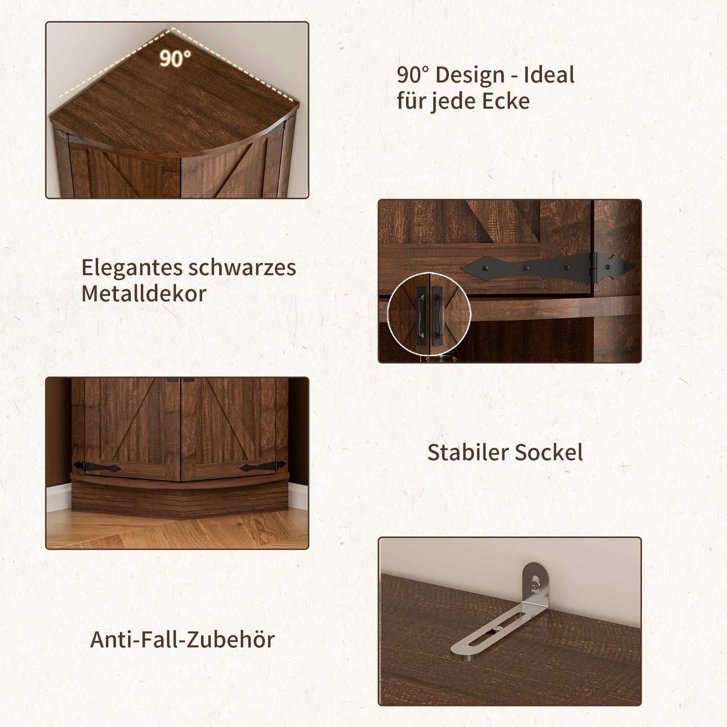 Tall Kitchen Cabinet, Corner Cabinet, Bathroom Cabinet, Narrow Corner Shelf with 4 Doors and 5 Shelves, 165 cm Wooden Storage Cabinet, Tall Cabinet for Kitchen, Living Room, Dining Room