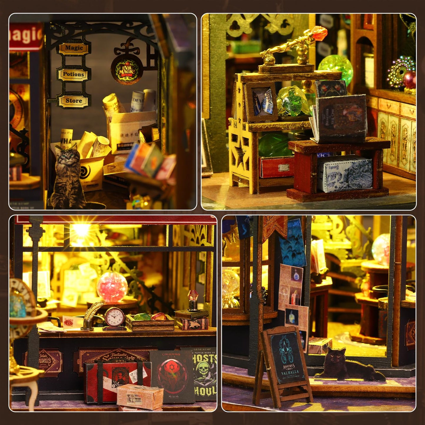 Mostop DIY Miniature Dollhouse Kit,Wooden Dollhouse Construction Kit,Miniature House Kit with LED Light und Bewegungen,Creative Room Idea for Children/Adults,Magic House,DIY Kits (Twilight Book City)