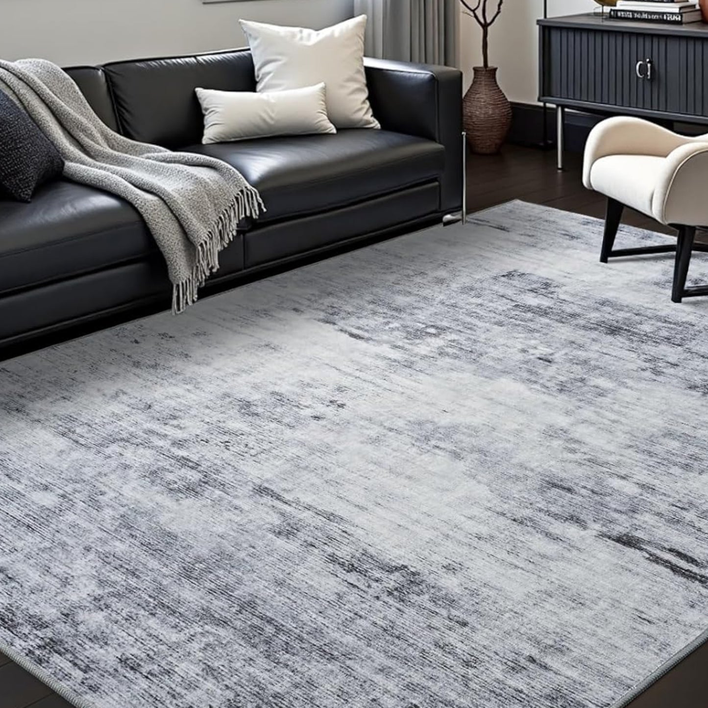 Toneed Abstract Area Rug Modern Washable Rug Soft Non Slip Rug Low Pile for Bedroom Living Room Dining Room Grey 4x6 Feet