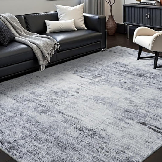 Toneed Abstract Area Rug Modern Washable Rug Soft Non Slip Rug Low Pile for Bedroom Living Room Dining Room Grey 4x6 Feet