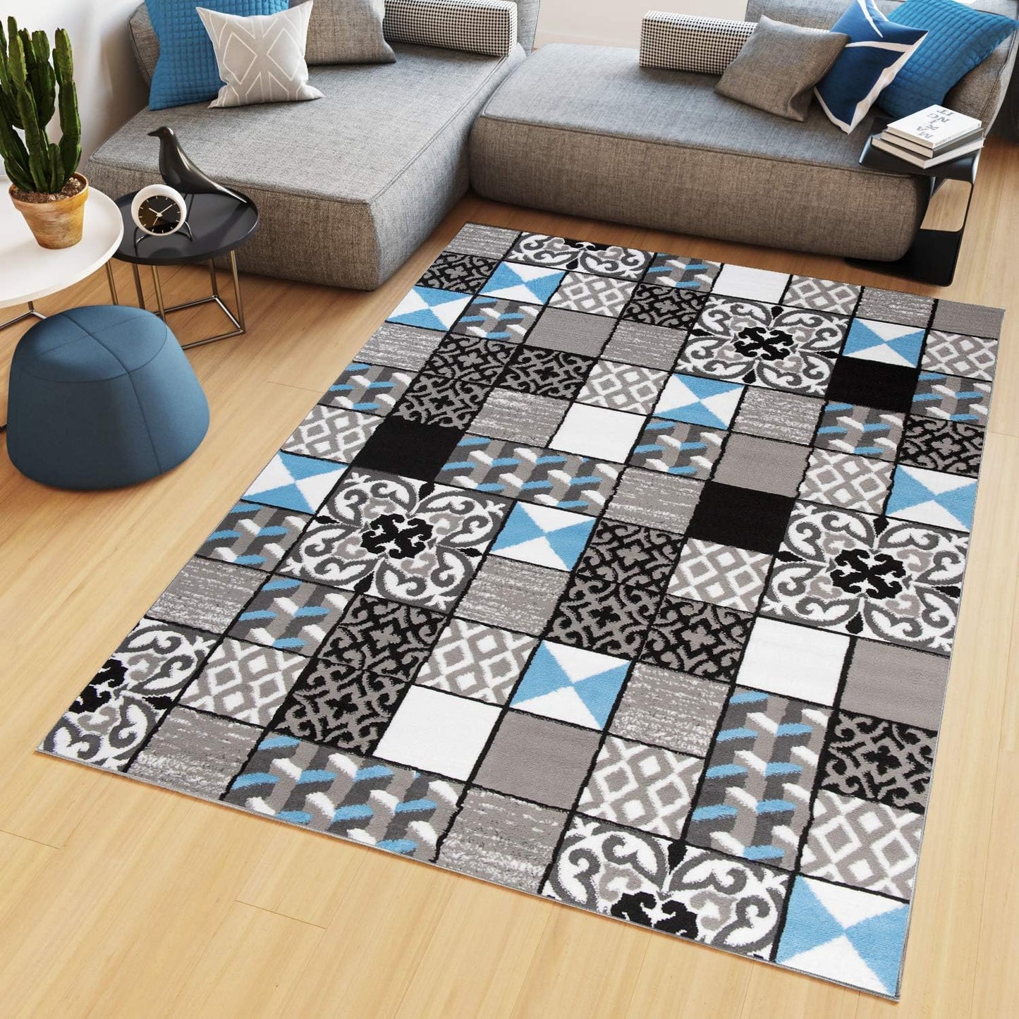 TAPISO Maya Kollektion Teppich Kurzflor Modern Grau Weiß Dunkelgrau Schwarz Blau Meliert Figuren Design Wohnzimmer Schlafzimmer Jugendzimmer ÖKOTEX 120 x 170 cm