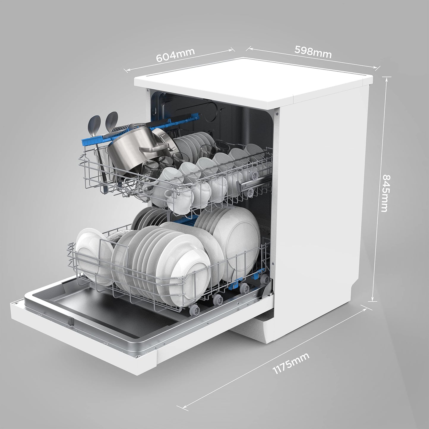 Midea SU 5.35X14CS Dishwasher Base, 14 MGD, Dishwasher 60 cm, Home Connect, Hygiene Care+, Machine Care +, Extra Drying, Half Load, 44 db, Start Delay, Stainless Steel