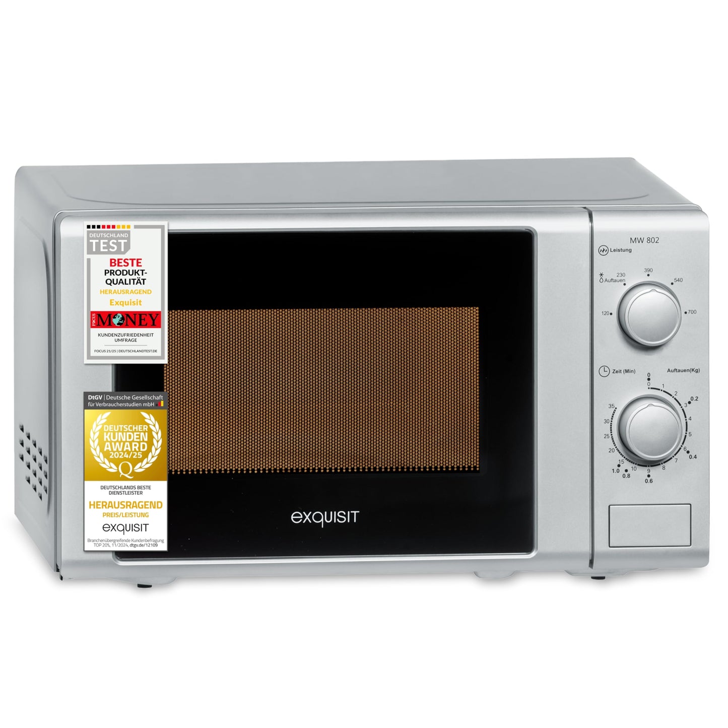 Exquisit Microwave MW 802 SW, 700 W Power, 20 L Cooking Space, Compact Microwave With Stainless Steel Interior, Space-Saving, Incl. Timer, Black