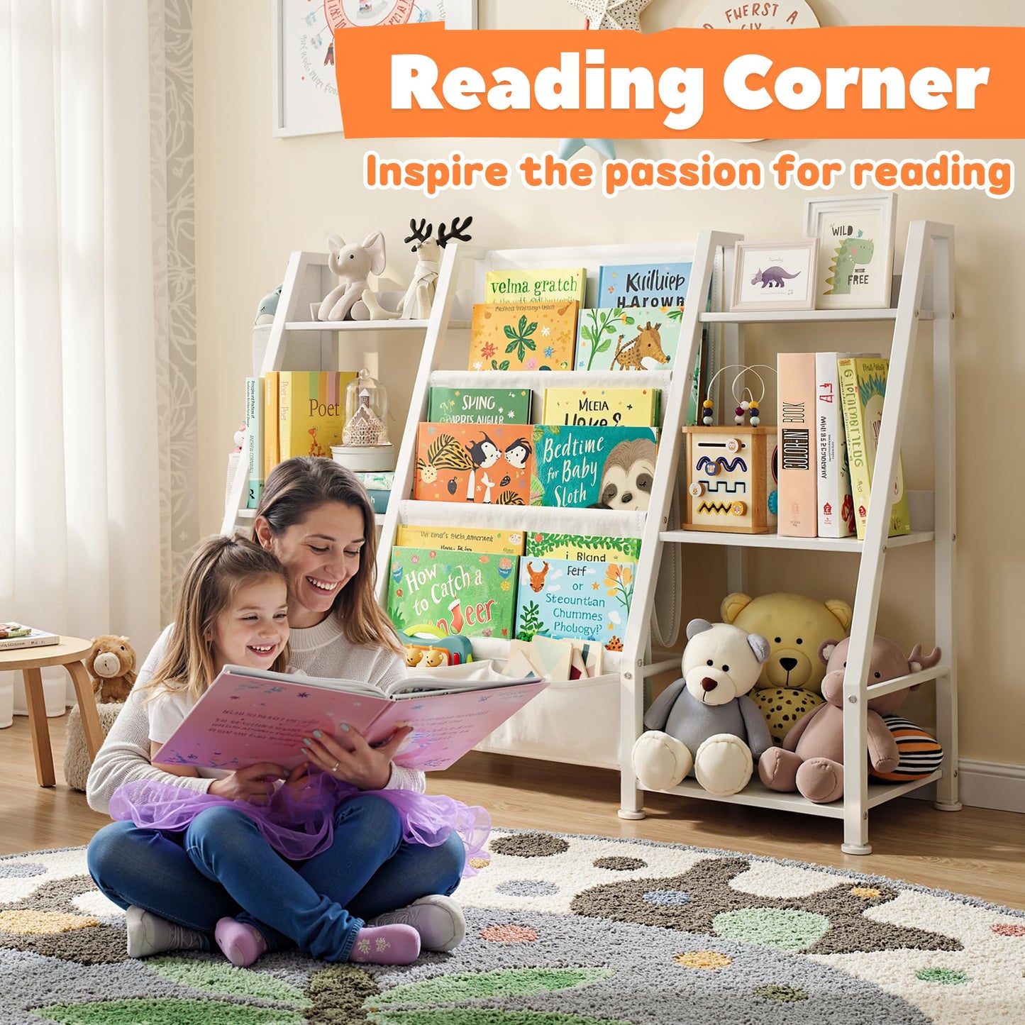 Children's Bookcase Children's Room Toy Shelves: Open Storage Shelf with 6 Compartments - Toddler Display Books Furniture, Nursery, Playroom