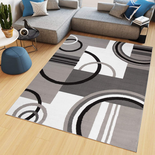 TAPISO Maya Kollektion Teppich Kurzflor Modern Grau Weiß Dunkelgrau Schwarz Blau Meliert Figuren Design Wohnzimmer Schlafzimmer Jugendzimmer ÖKOTEX 120 x 170 cm