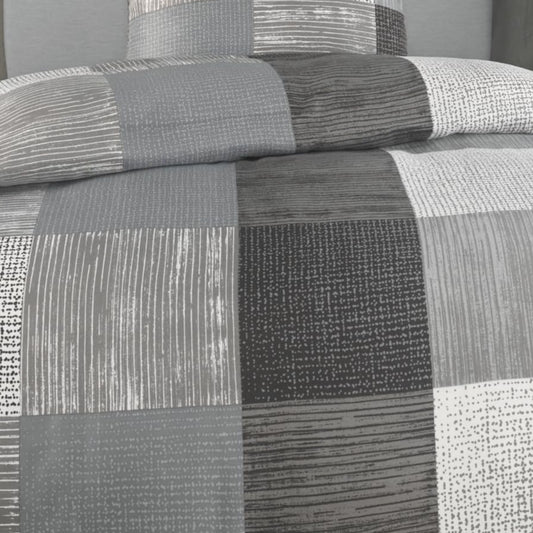 Bed Linen 135 x 200 cm 2-Piece Microfibre Duvet Cover 135 x 200 cm + Pillowcase 80 x 80 cm Breathable Fabric with Zip for Single Bed Modern Checked Design Grey