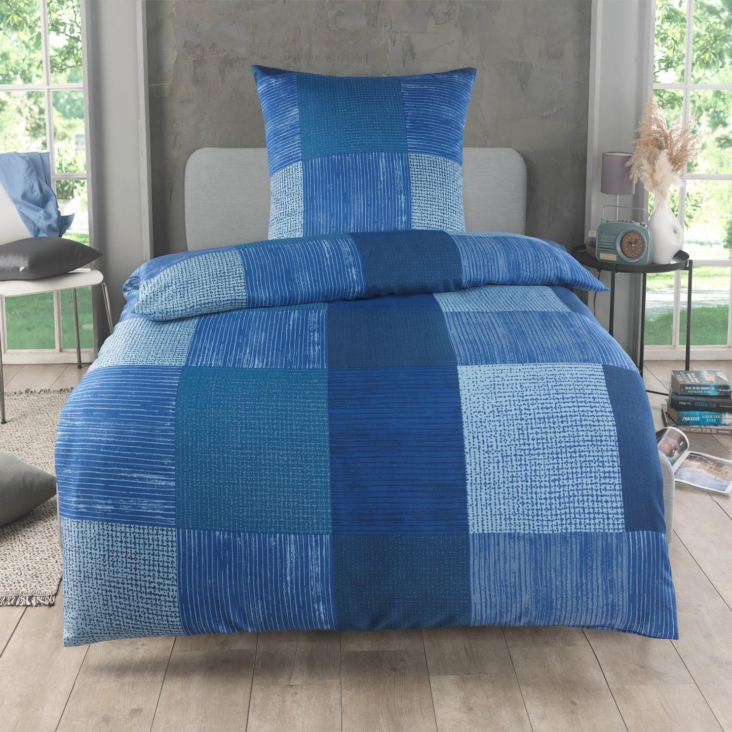 Bed Linen 135 x 200 cm 2-Piece Microfibre Duvet Cover 135 x 200 cm + Pillowcase 80 x 80 cm Breathable Fabric with Zip for Single Bed Modern Checked Design Grey