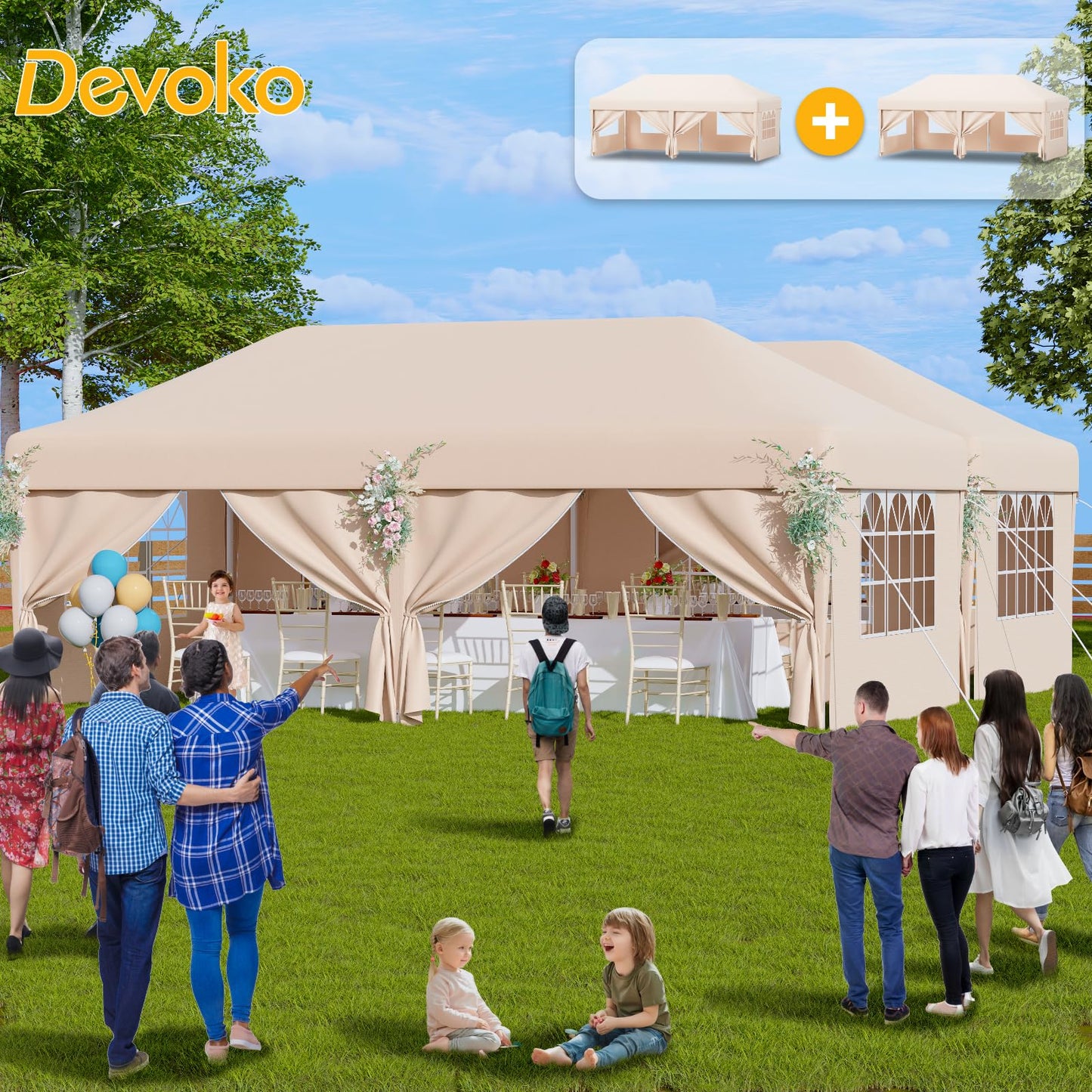 Devoko Gazebo, 3 x 6 cm, Waterproof, Stable, Winterproof, 3-Way Height Adjustment, Folding Gazebo, UV Protection 50+, Folding Gazebo with Carry Bag, for Garden, Outdoor, Camping, Beige