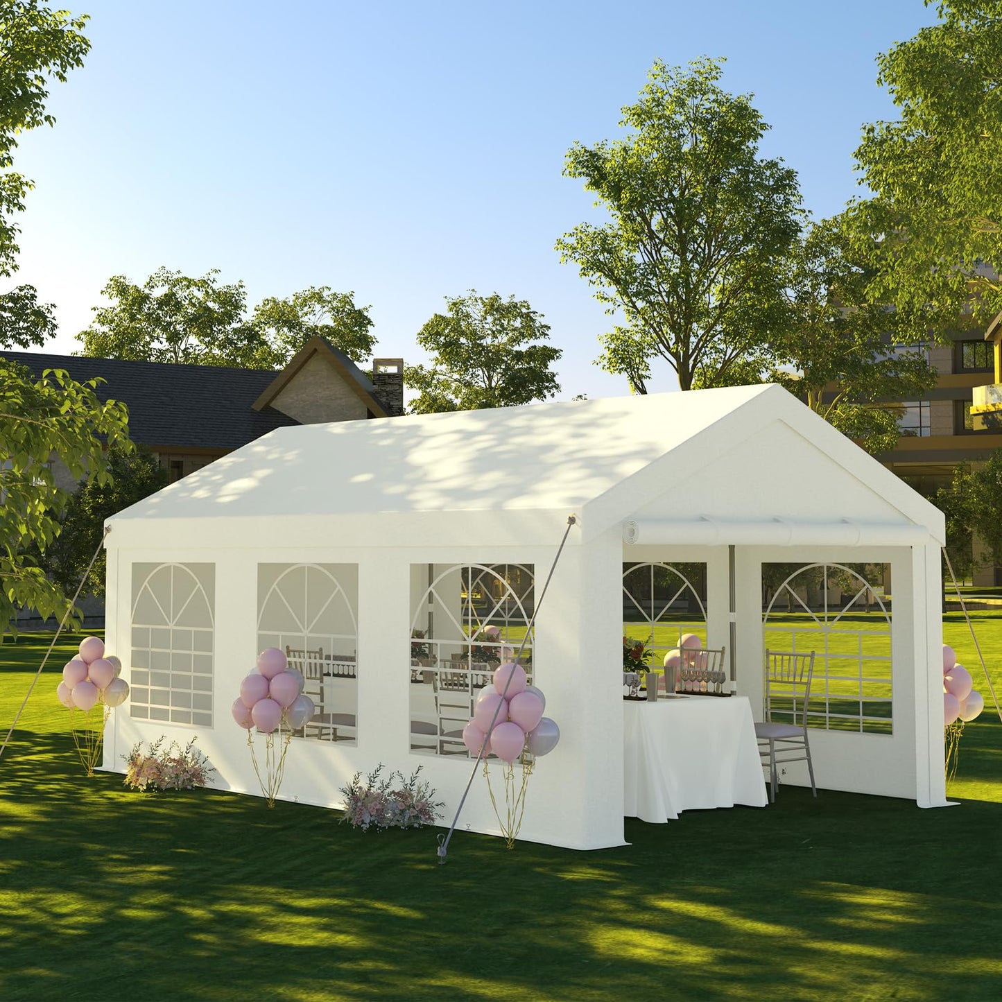 JUMMICO Gazebo Party Tent 4 x 6 Waterproof Stable Garden Tent UV Protection 50+ Tent 170 g PE Tarpaulin Marquee Beer Tent Garden Gazebo for Garden, Party, Festival, Wedding, White