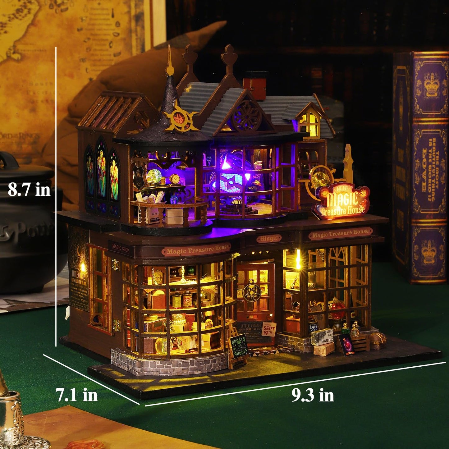 Mostop DIY Miniature Dollhouse Kit,Wooden Dollhouse Construction Kit,Miniature House Kit with LED Light und Bewegungen,Creative Room Idea for Children/Adults,Magic House,DIY Kits (Twilight Book City)