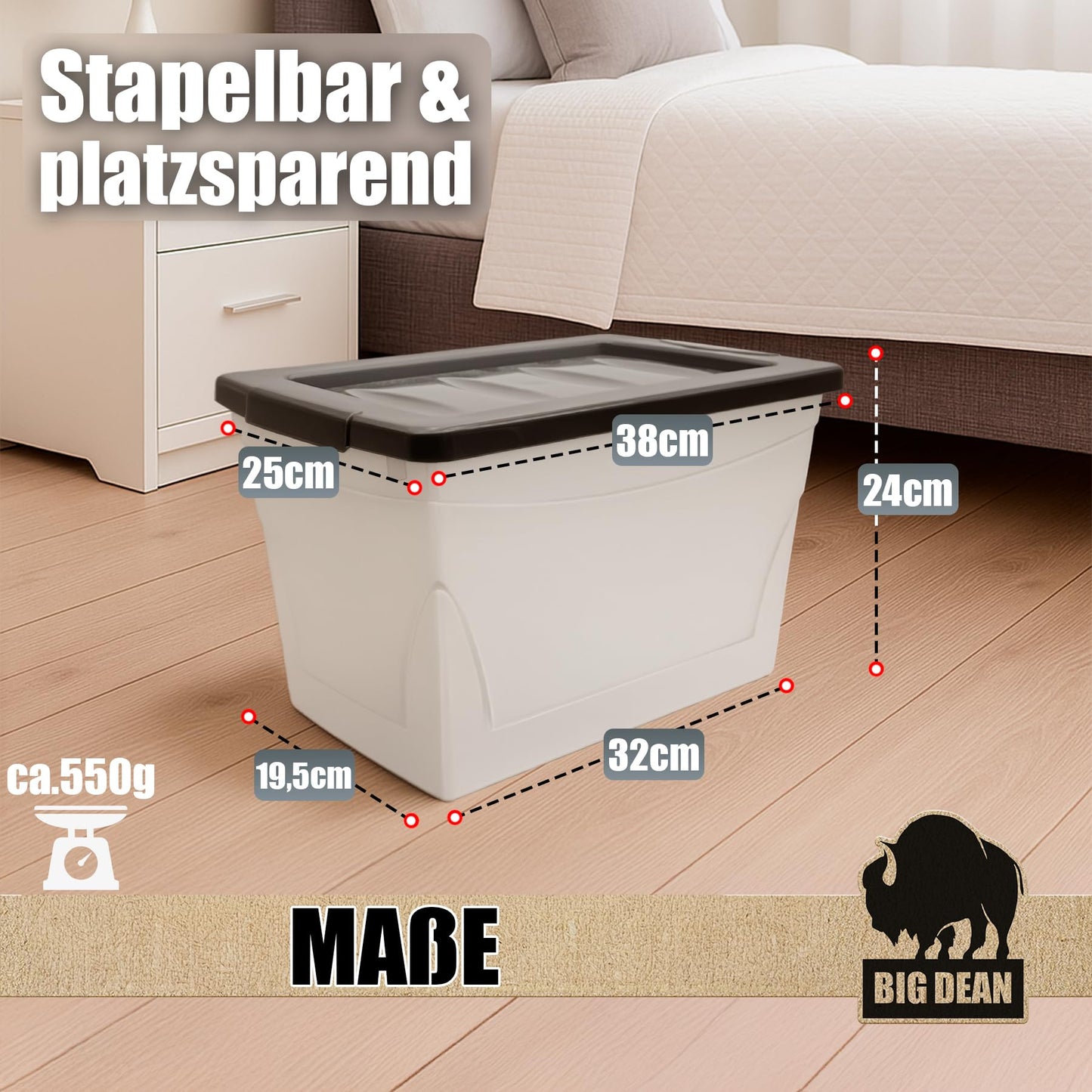 BigDean 3 x 60 L Storage Box with Lid Large Budget Line Plastic Box with Lid