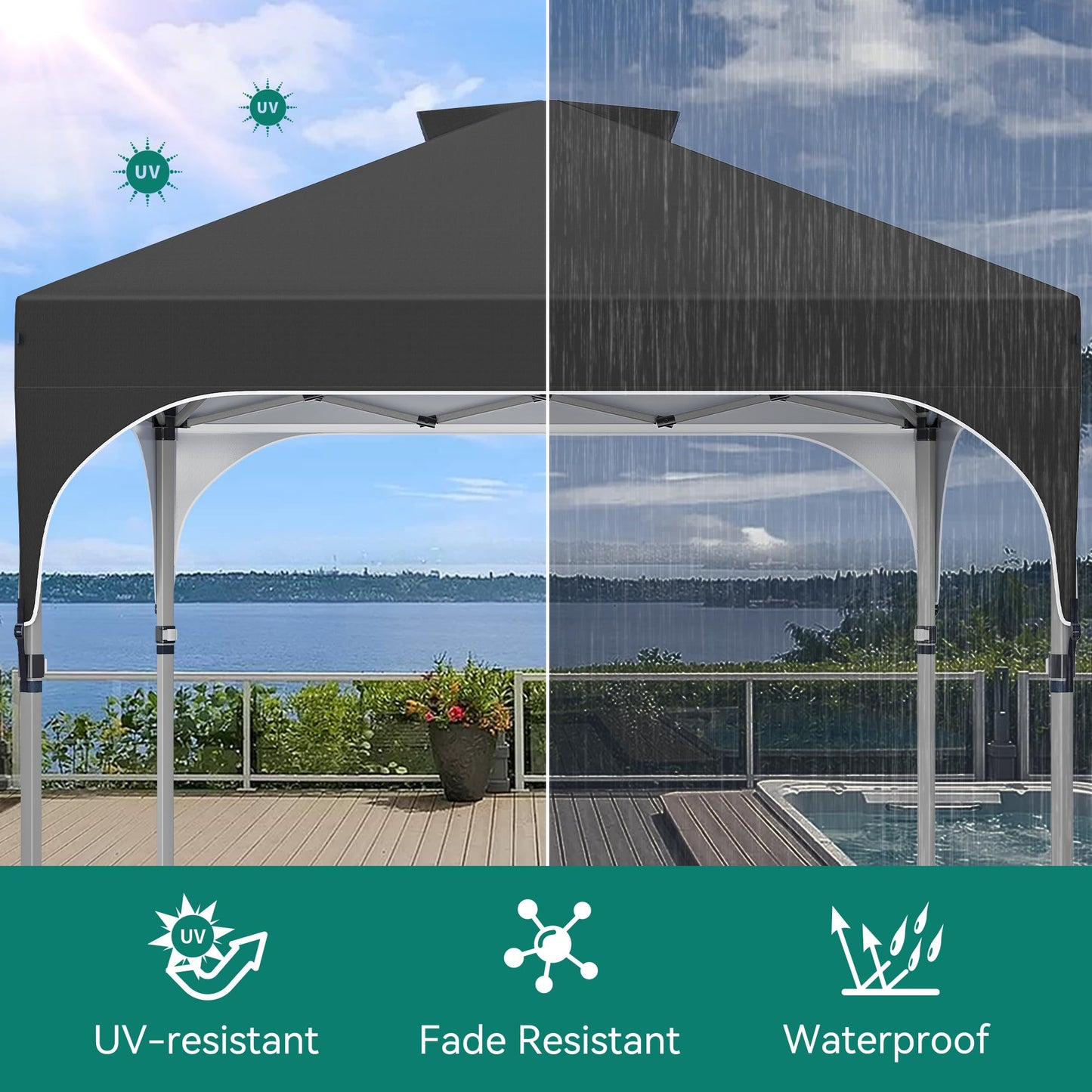 YITAHOME 3X3Meter wasserdichte Pavillon Faltpavillon, Faltbarer Stabil Pop up Pavillon Outdoor Anti-UV Gartenpavillon Höhenverstellbarfür Alle Jahreszeiten Für Märkte Pool Festival, Schwarz