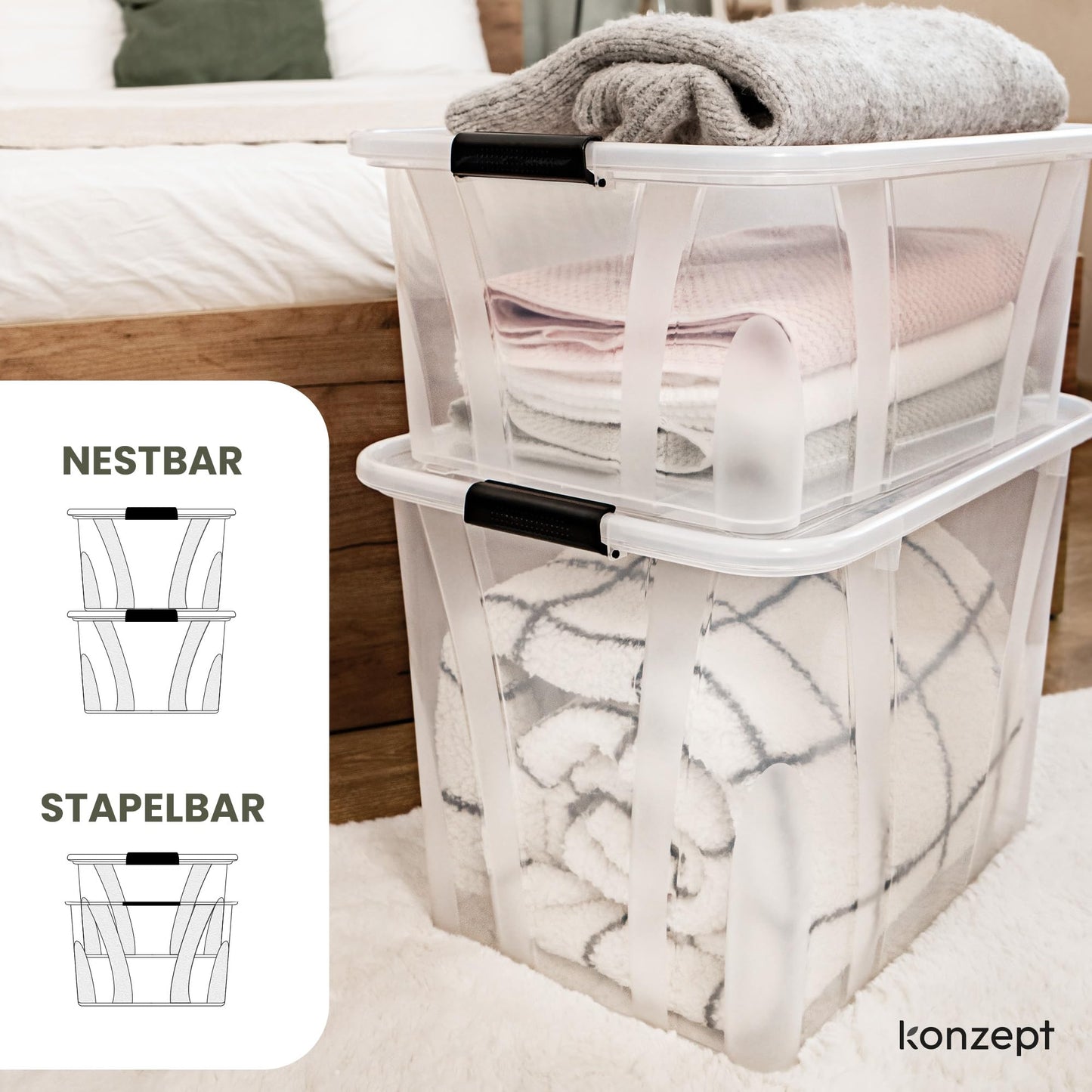 KONZEPT Storage Box with Lid 32L BPA Free Heavy Duty Locking Clips