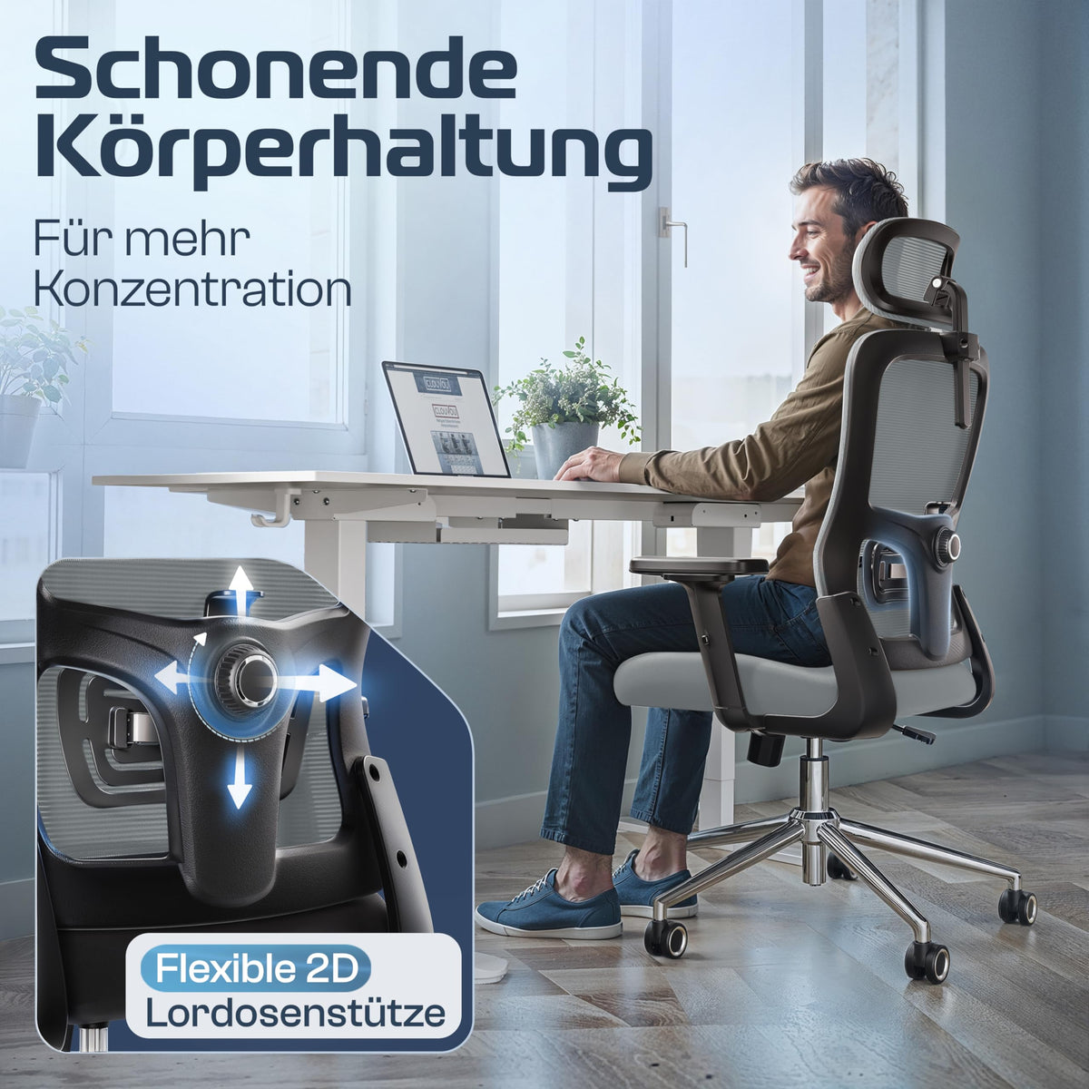 CLOUVOU BrightSeat Ergonomic Office Chair [Test Winner] Desk Chair 100% Individually Adjustable Office Chair & Gaming Chair Computer Chair Home Office Chair Ergonomic Swivel Chair 150 kg