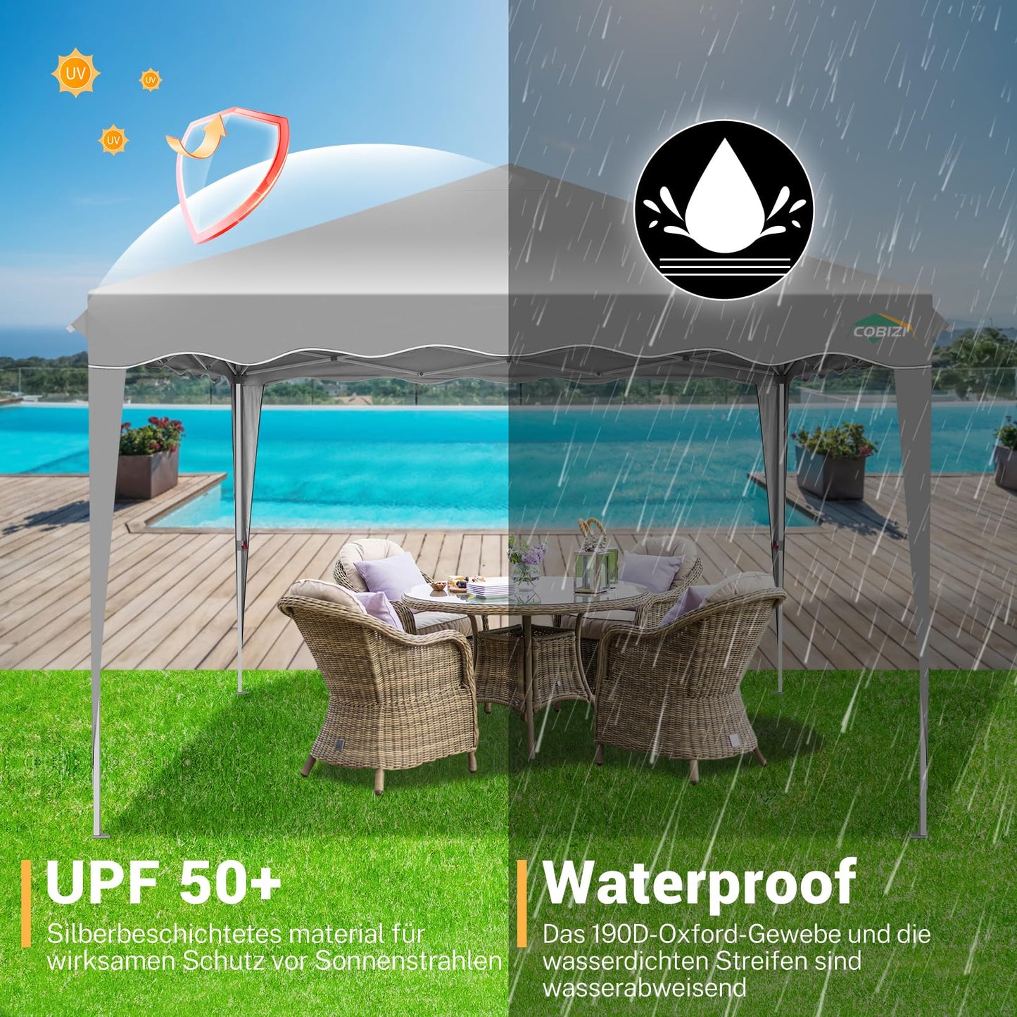 COBIZI Folding Gazebo Gazebo 3 x 6 Waterproof Winterproof Garden Gazebo Party Tent Pop Up Gazebo Foldable Tent with 6 Side Waves with Ventilation Openings, Sandbag for Market, Outdoor Event, Black