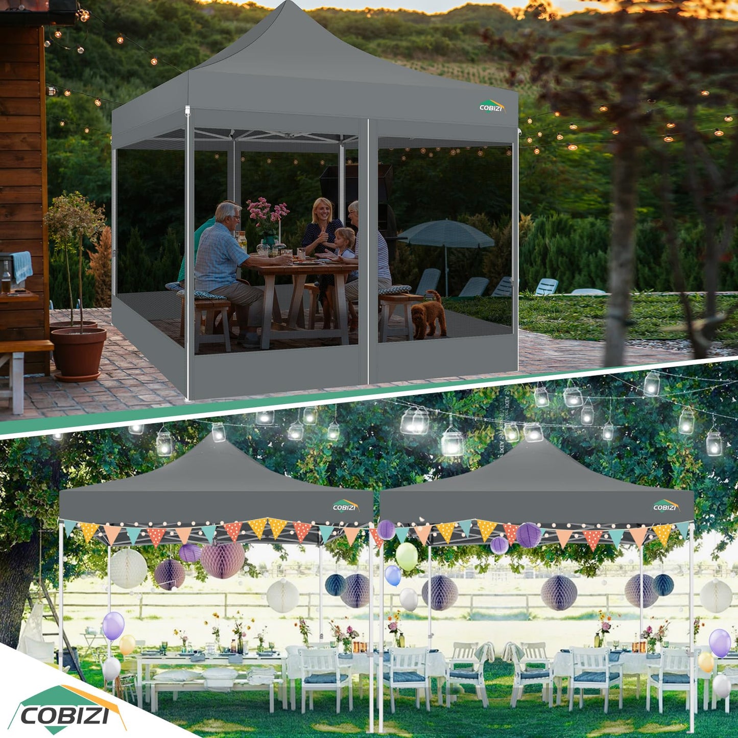 COBIZI Pavillon 3x3 Faltpavillon 3x3 Wasserdicht Stabil, Partyzelt Gartenpavillon UV-Schutz mit 4 Seitenwänden aus Mesh, Schwarz