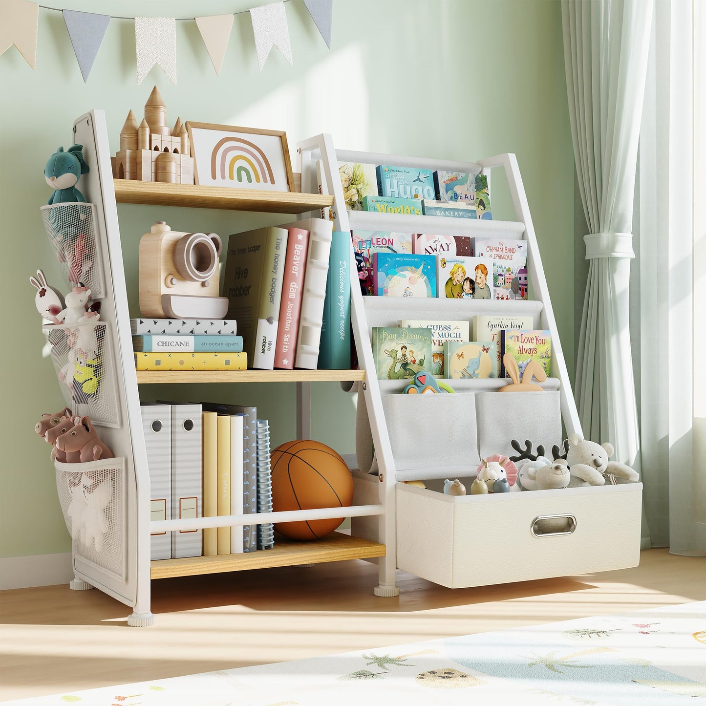 Children's Bookcase Children's Room Toy Shelves: Open Storage Shelf with 6 Compartments - Toddler Display Books Furniture, Nursery, Playroom