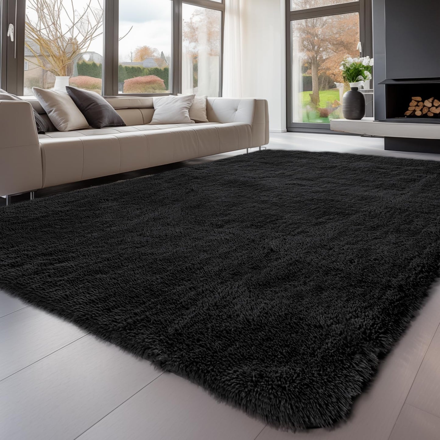 Sour Lemon Hochflor Teppich Grau Teppich Wohnzimmer 140x200 Waschbar Anti-Rutsch Extra Große Teppiche Schlafzimmer Flauschige Moderne Teppiche Matte Teppichen für Schlafzimmer Kinderzimmer