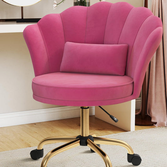 Home Office Chair, Dressing Chair, Velvet Chair, Petal Backrest, 360° Rotatable, Height-Adjustable, Ergonomic Office Chair, for Study, Bedroom, Maximum Load 120 kg, Beige