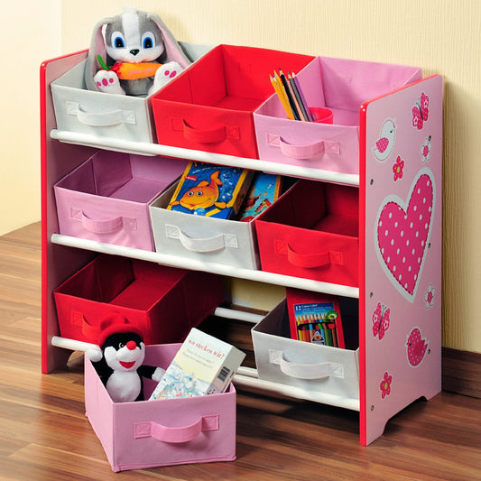 Kesper 17725 Children's Storage Shelf with 9 Textile Drawers Dinosaur Motif