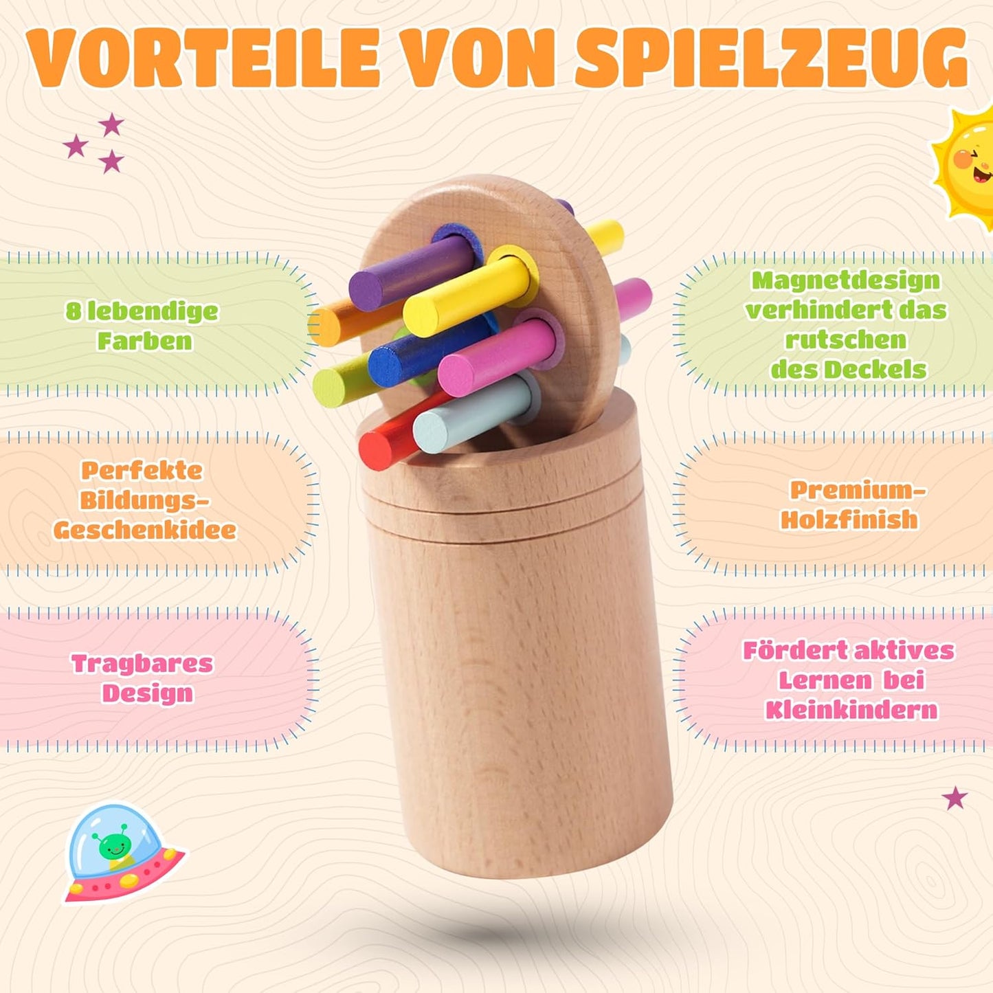 YAANI Montessori Sorting Sticks, Montessori Toy from 1 Year, Baby Toy 6 Months, Montessori Toy Baby, Toy from 2 Years, Montessori Toy from 3 Years