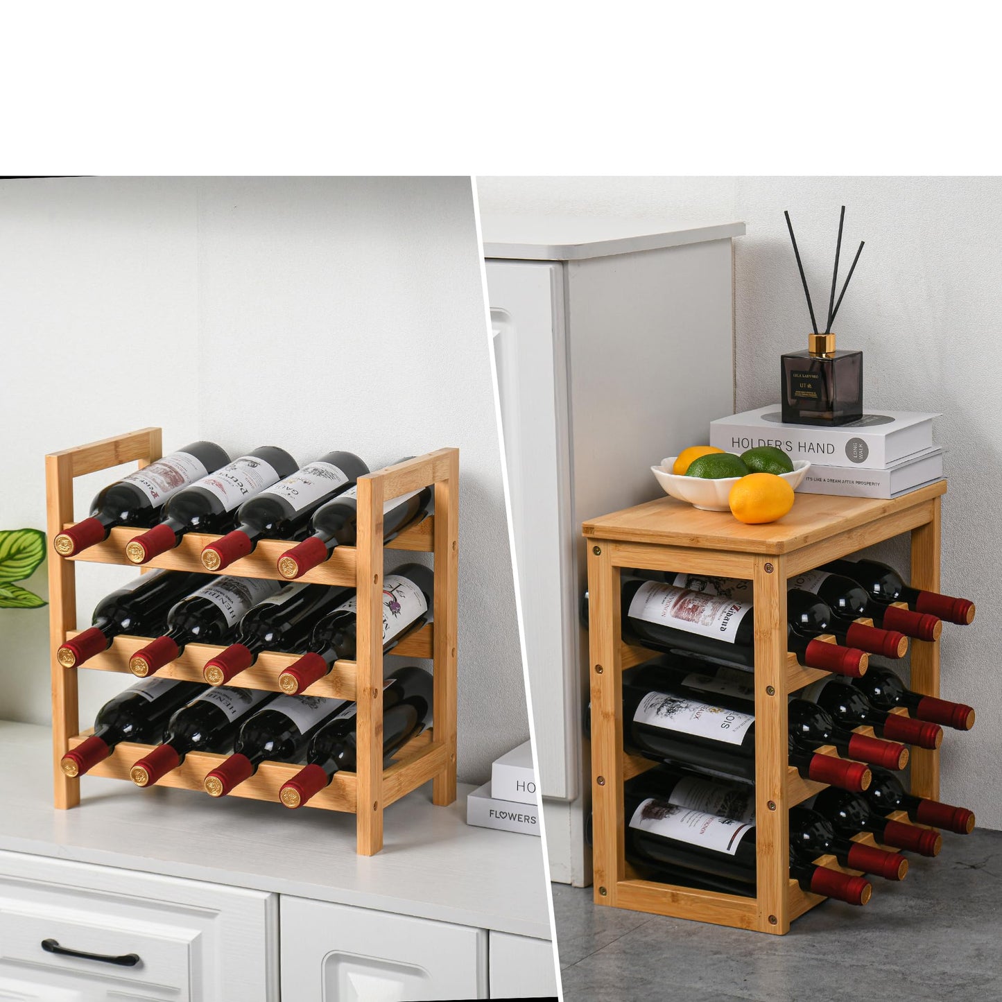 VASMIA Bamboo Wine Rack for 24 Bottles, Bottle Rack with 6 Levels for Cellar, Kitchen, Bar, Dining Room, Bottle Holder Wood with Table Top 41 x 24 x 81 cm, Natural