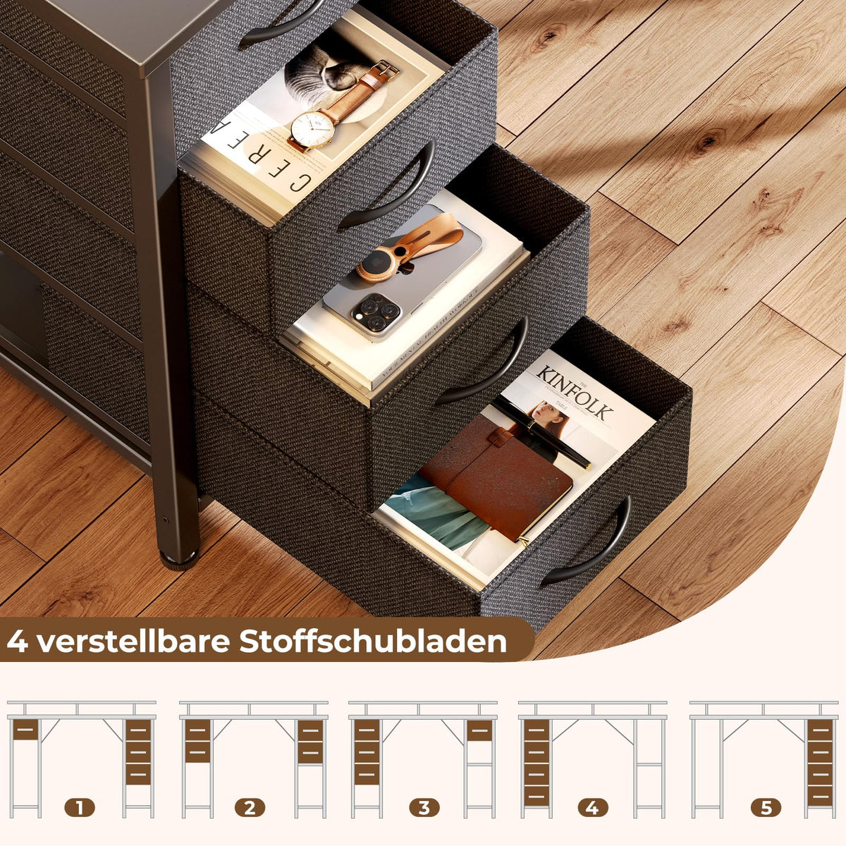 Seventable Computer Desk L Shape with 4 Drawers & Shelves, Gaming Table with LED & Sockets, Gaming Desk with Monitor Stand for Home Office, Bedroom, Living Room (White, 120 cm)