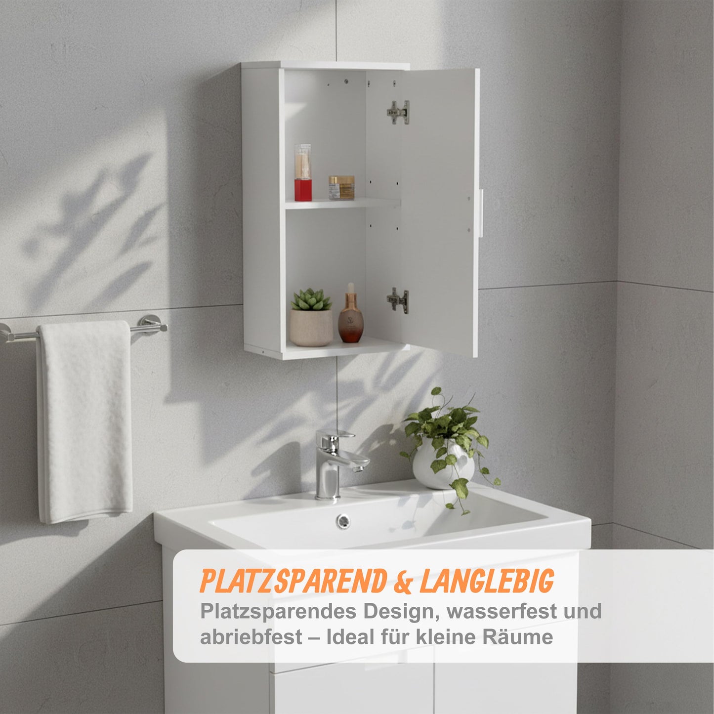 Relaxdays Bathroom Wall Cupboard, 2 Compartments, H x W x D: 62 x 30 x 21 cm, Adjustable Shelf, Narrow Bathroom Cabinet, MDF, White