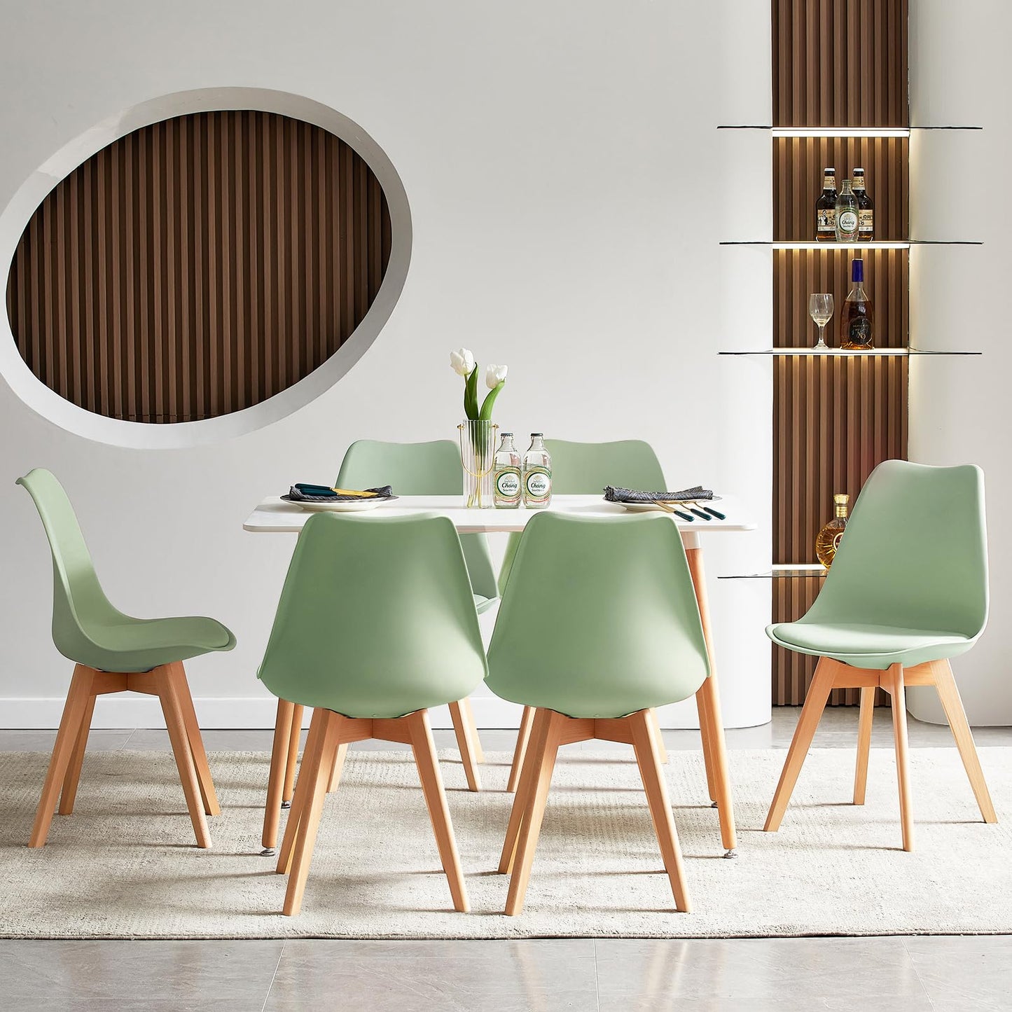 H.J WeDoo Esszimmergruppe mit 4 Essstühlen, Rechteckig Esstisch und Stühle für Esszimmer, Küche, Wohnzimmer, Weißer Esstisch und Graue Stühle
