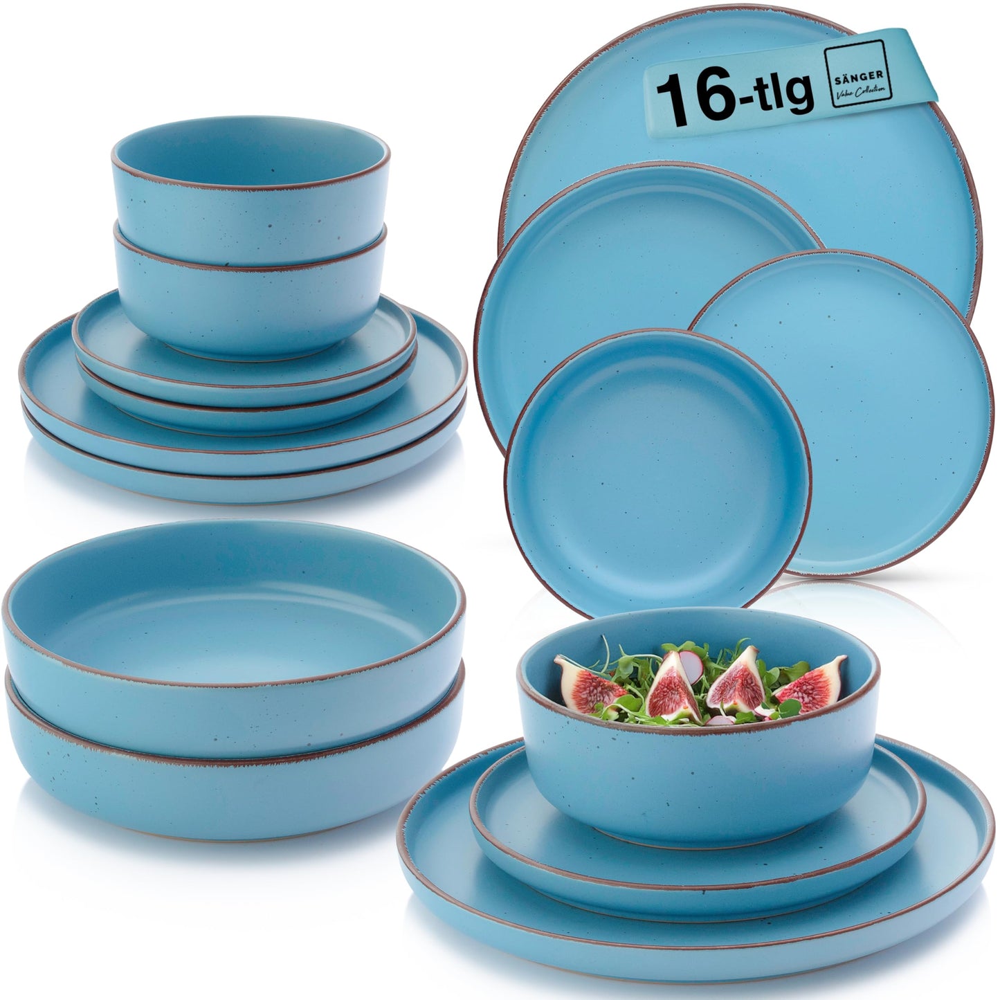 SÄNGER Bombay Seabed Crockery Service 20 Pieces, Stoneware Crockery for 4 People, 4 x Dinner Plates, 4 x Dessert Plates, 4 x Bowls, 4 x Pasta Plates, 4 x Coffee Mugs, Plate Set Colourful Value