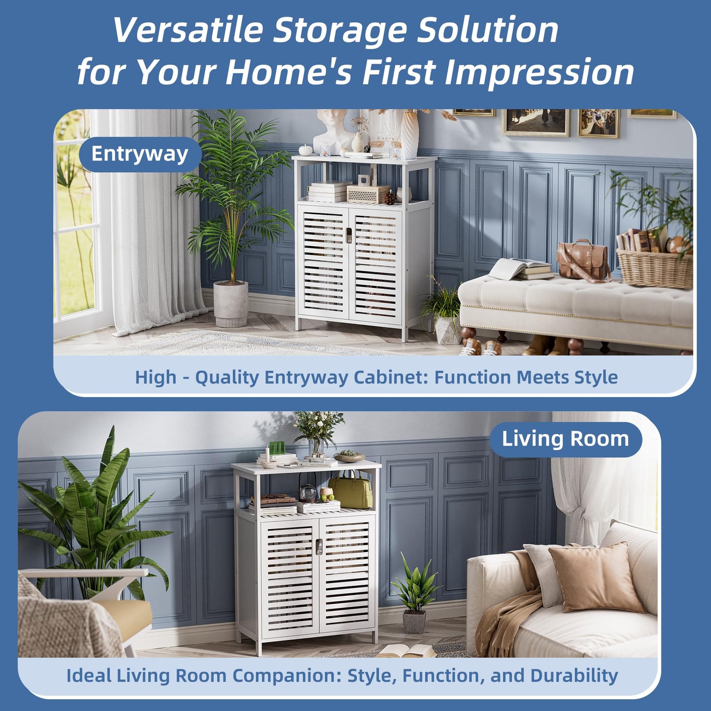 HITNET Bathroom Cabinet Bamboo Black Bathroom Cabinet with 2 Doors Freestanding Cabinet for Bathroom, Living Room and Bedroom